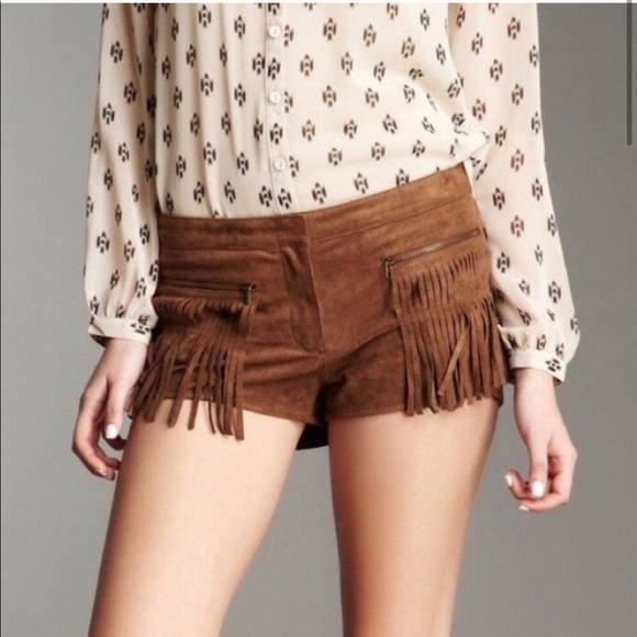 BCBGMaxAzria Pants - Bcbg brown suede fringe shorts- medium